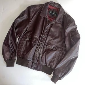 Vintage Brown Leather Aviator Bomber Jacket / 40